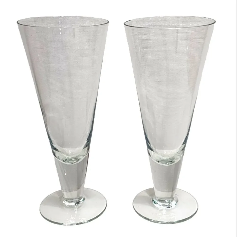 Set of 2‎ Clear Crystal Footed Pilsner Beer Glass Stemware Barware